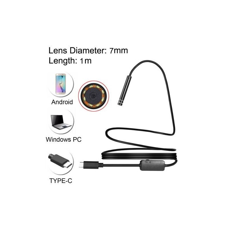 p1892b 7mm camera, usbc, usb-c and usb connectors, ip68 waterproof, color  endoscope, length: 3ft flexable cable. includes magnet, hook, mirror  attachments.