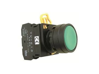 PUSH BUTTON SWITCH, Normally Open IDEC YW1B-M1E10G, Green Control Run, YW-E10 SPST 10A/600V