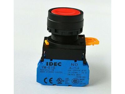PUSH BUTTON SWITCH, Normally Open IDEC YW1B-M1E10R, Red Control Run, YW-E10 SPST 10A/600V
