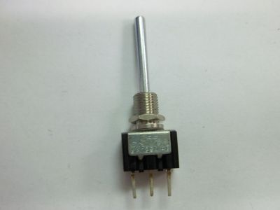 MINIATURE TOGGLE SWITCH, (ON) - OFF - (ON), Momentary(), SPDT, 6A 125V, BAT HANDLE, PCB TERMINALS, 32-170 OAK