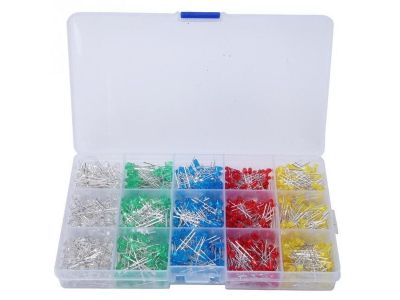 1000Pcs 3mm LED Light White Yellow Red Blue Green Assortment Kit