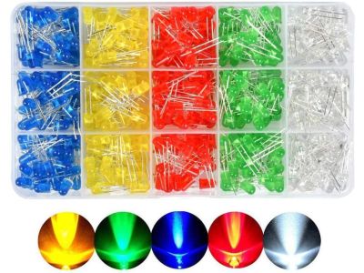 500Pcs 5mm LED Light White Yellow Red Blue Green Assortment Kit