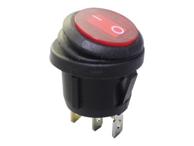 KCD1 Red Waterproof Round Rocker Switch ON-OFF, 120VAC Lighted, 10A/125VAC, Snaps into a 3/4 Inch round hole.