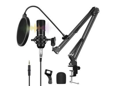Broadcast Microphone Studio Broadcast Professional Singing Microphone Kit with Scissor Swing Arm, Microphone Mount, Wind Screens, Cabke & USB to Audio Adapter