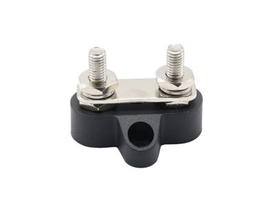 Black Insulated Distribution Stud, Buss Bar 2 Position Dual 1/4 Inch 6mm Studs