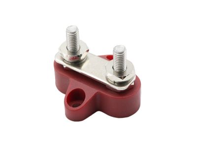 Red Insulated Distribution Stud, Buss Bar 2 Position Dual 1/4 Inch 6mm Studs
