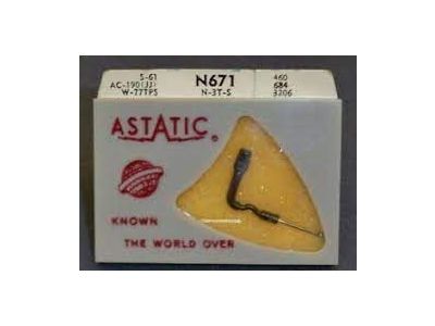 SONOTONE N3T-S N3T-SD N3T-DD N3T-S11 Used In: SONOTONE 3T series cartridges Equivalent to these other universal replacements Astatic N671 684 3206 AC190JJ P-N3T-S S61 SA413SS P-5 460 W77TPS ASTATIC NEEDLES N671 N672 FIDELITONE NEEDLES AC190 MOTOROLA