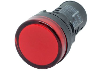 LED PANEL LAMP 220VAC 1 inch Diameter, Fits 7/8 inch Hole Size, Red