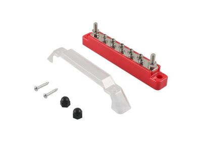 Red 10 Way Power Distribution Block, Terminal Studs, Buss Bar