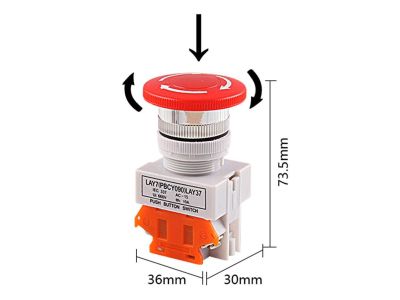 Normally Closed Emergency Push EStop Button Mushroom Cap Stop Switch, LAY37, LAY7, 10A 660V, PBCY090, 28mm Hole Size