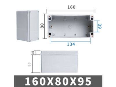IP65 Weather Proof Sealed Chassis Box, Enclosure, with Lid. Polycarbonate ABS, Gray, 160x80x95mm