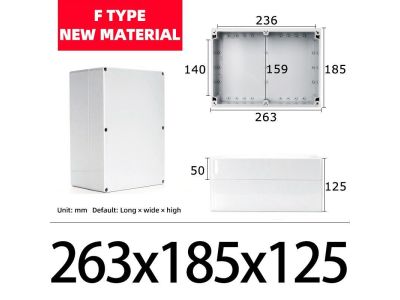 IP65 Weather Proof Sealed Chassis Box, Enclosure, with Lid. Polycarbonate ABS, Gray, 263x185x125mm
