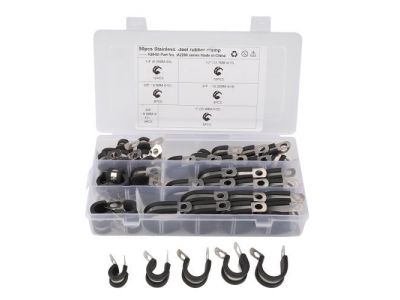 50pc Adel Rubber Cushioned Steel Cable Clamp Kit Set, 1/4 to 1 Inch sizing.