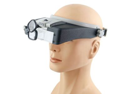 Illuminated LED Dual Lens Flip with 2 Eye Loupe Optons. 1.5x, 1.5x, 6x, 8x. Head Visor Magnifier. Optivisor