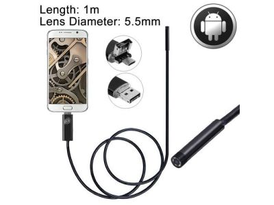 5.5mm Camera, USB or USB Micro Connectors, IP68 Waterproof, Color Endoscope Borescope, Length: 3ft Flexable Cable. Includes Magnet, Hook, Mirror Attachments.