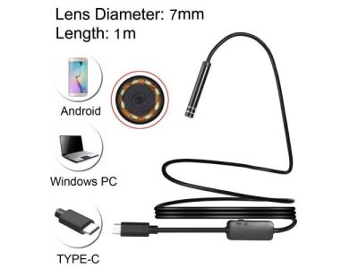 7mm Camera, USBC, USB-C and USB Connectors, IP68 Waterproof, Color Endoscope Borescope, Length: 3ft Flexable Cable. Includes Magnet, Hook, Mirror Attachments.
