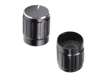 KNOB push on for fluted knurld 1/4 Inch shafts, Black Aluminum Finish, Bin 13