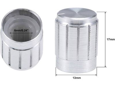 KNOB push on for fluted knurld 1/4 Inch shafts, Silver Aluminum Finish, Bin 14