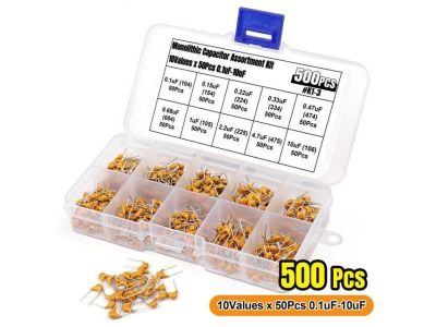 500pcs 10 Different Values 0.1uF-10uF Monolithic Disc Ceramic Capacitor Kit