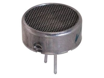 Ultrasonic Transducer Matsushita #0D24K2. 0.95 inch diameter x 0.38 inch metal case. 0.65 inch long pc leads on 0.4 inch centers.