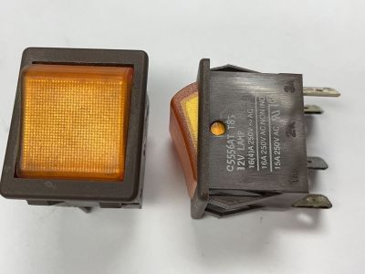 C5556AT Arcolectric Amber Lighted Snap in Rocker Switch 12V Light SPDT 16A 250VAC ARCOLECTRIC, 22x28mm Hole Size, W12