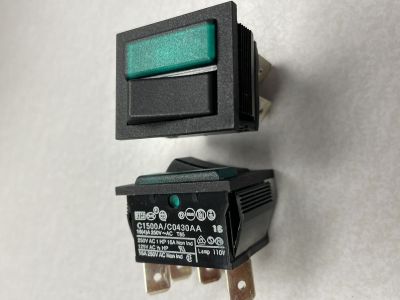 Arcolectric C1500A/C0430AA Green Lighted Rocker Switch SPST .25 Inch Terminals, 16A/250VAC, 115VAC Light, 22x28mm