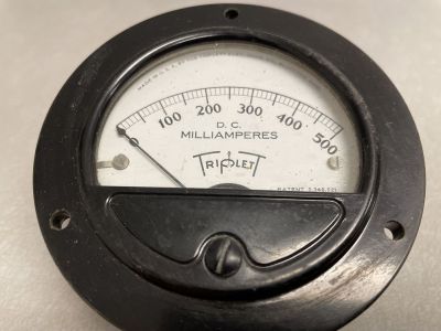 Burlington Triplett Simpson 0-500 500mA DC Milliamperes AMP PANEL METER 2-3/4 inch hole size, Antique Surplus,
