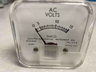 EMCO 0-15 AC VOLT PANEL METER 2 inch hole size, RF21/4C-6337
