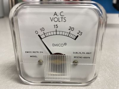EMCO 0-25 AC VOLT PANEL METER 2 inch hole size, RF21/4C-6337A
