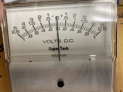 Weston 7531 1-0-1, 2.5-0-2.5, 5-0-5, DC VOLT PANEL METER 50-0-50uA meter movment, 1-1/2 inch hole size, Face 3-1/2x3 Inch