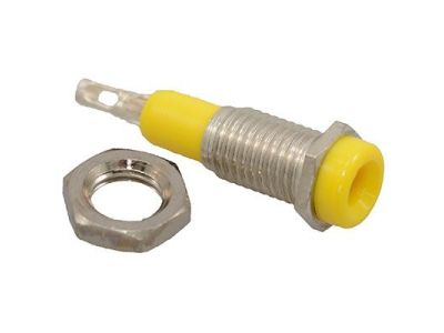 Yellow Panel Mount Test Point, Tip Jack, .25 inch Mounting hole size.