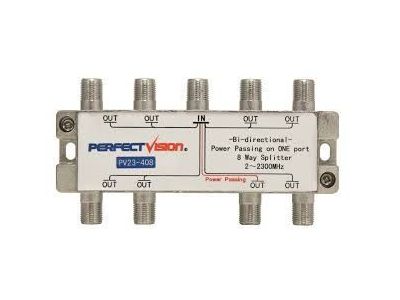 PERFECT VISION 8 EIGHT WAY SPLITTER ONE SINGLE PORT POWER PASSING PASIVE DIODE 2-2300MHZ
