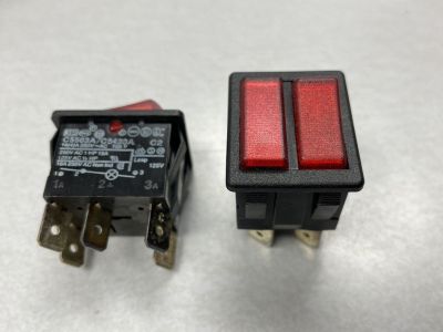Arcolectric DUAL ROCKER SWITCH 16A250VAC, ON - OFF, 1 SPST, 1 Light 125V, .25 Slide Terminals, Mounting Hole 22MM X 25MM, W19