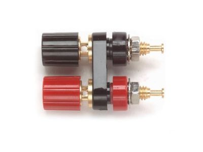 3016 Double / Dual Miniature Binding Post, Gold-Plated, Red and Black on Black W21