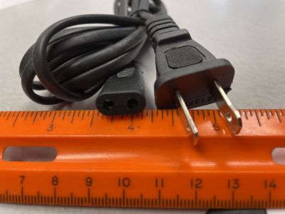 Non Polarized AC Power Cord, Oval Oblong Classic Vintage Narrow Panasonic Type, Boom Box, Audio Cassette, 8.8x15.2mm, 6.5mm Centers, W23