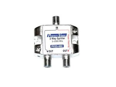 PERFECT VISION 2 TWO WAY SPLITTER ONE SINGLE PORT POWER PASSING PASIVE DIODE 2-2300MHZ
