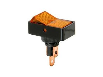 SPST LIGHTED ROCKER SWITCH AMBER 12V 20 AMP FOR ROUND HOLE LAMP VOLTAGE 12VDC