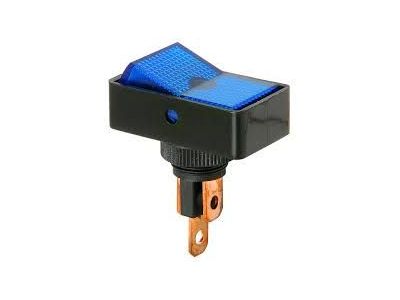 SPST LIGHTED ROCKER SWITCH BLUE 12V 20 AMP FOR ROUND HOLE LAMP VOLTAGE 12VDC