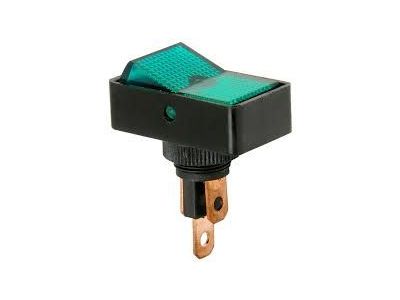 SPST LIGHTED ROCKER SWITCH GREEN 12V 20 AMP FOR ROUND HOLE LAMP VOLTAGE 12VDC