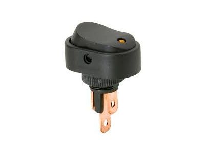 SPST LIGHTED ROCKER SWITCH AMBER LED 12V 20A FOR ROUND HOLE LAMP VOLTAGE 12VDC