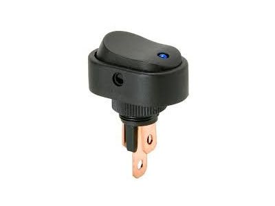 SPST LIGHTED ROCKER SWITCH BLUE LED 12V 20A FOR ROUND HOLE LAMP VOLTAGE 12VDC