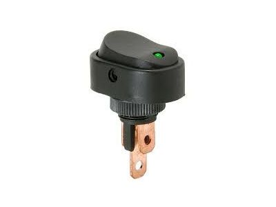 SPST LIGHTED ROCKER SWITCH GREEN LED 12V 20A FOR ROUND HOLE LAMP VOLTAGE 12VDC