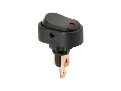 SPST LIGHTED ROCKER SWITCH RED LED 12V 20A FOR ROUND HOLE LAMP VOLTAGE 12VDC