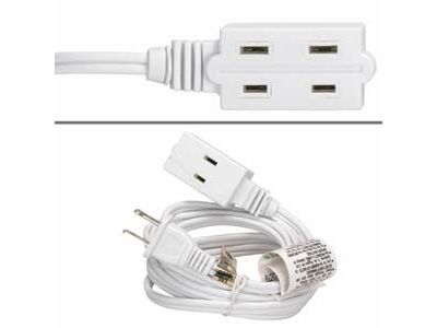 6Ft 3-Outlet Power Extension Cord White 16AWG/2