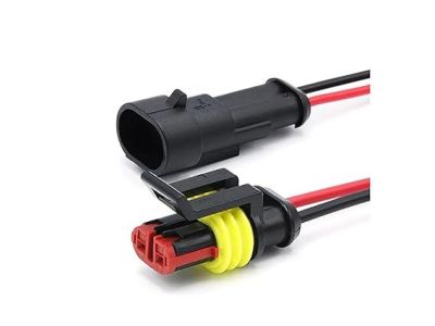 2 Wire WEATHER PACK SET, 2 PIN HOUSING, MALE and FEMALE 18ga, Water Proof