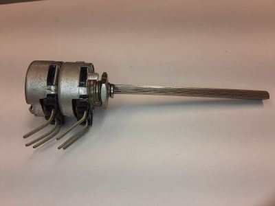 Dual Gang Potentiometer, Linear, 1/4 inch X 2-1/2 inch Fluted half Shaft CTS 011-116 10K 2 6352 B11-116