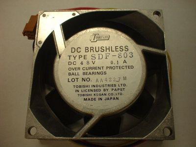 Tobishi 48vDC FAN, .1A , 80mm Square x 25mm, Three wire fan, Connector 3 position .1 Centers