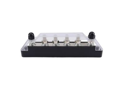 BLACK 6 Way Power Distribution Block, Terminal Studs, Buss Bar, 48VDC 150A