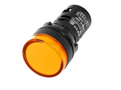 LED PANEL LAMP INDICATOR, 12VDC, 12VAC, 24VDC, 24VAC, 1 inch Diameter, Lens, Fits 7/8 inch Hole Size, Yellow Amber