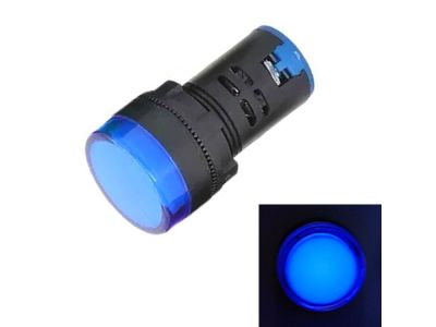 LED PANEL LAMP INDICATOR, 12VDC, 12VAC, 24VDC, 24VAC, 1 inch Diameter, Lens, Fits 7/8 inch Hole Size, Blue